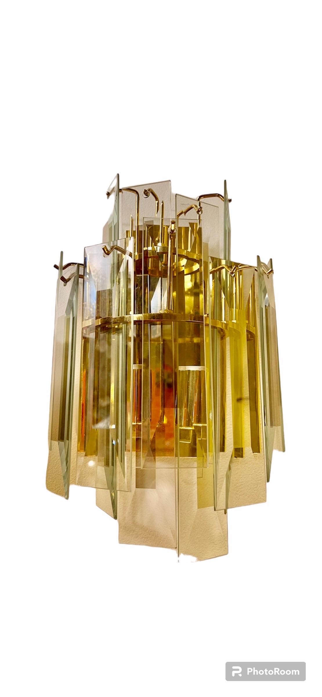 Italian Veca Wall Lighting pair glass and gilt gold stucture, Italy, 1980 For Sale