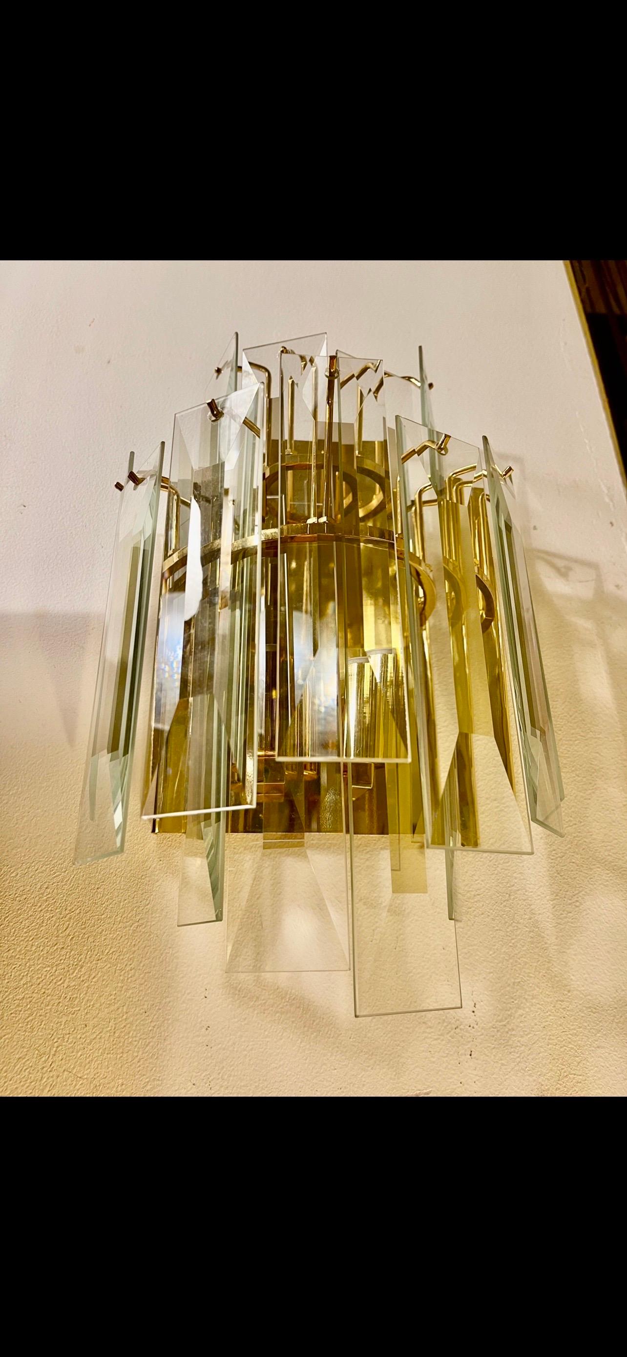 Veca Wall Lighting pair glass and gilt gold stucture, Italy, 1980 In Good Condition For Sale In DÉNIA, ES