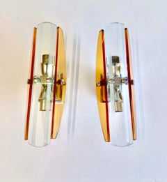 Veca Wall Lighting Pair of bicolor orange Glass XL, Italy 1960