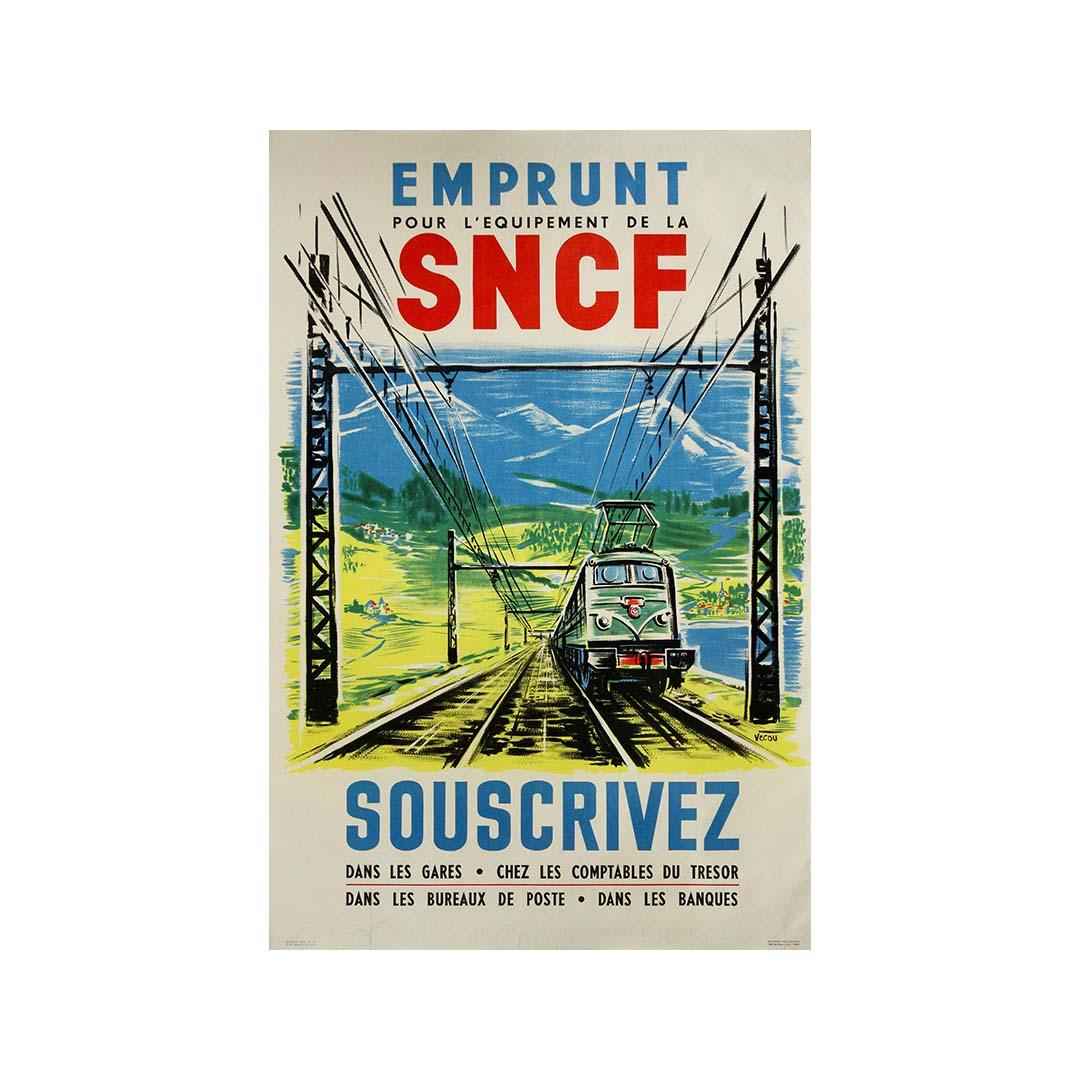 Affiche originale de 1953 par Vecou -  Emprunt pour l'équipement de la SNCF en vente 1