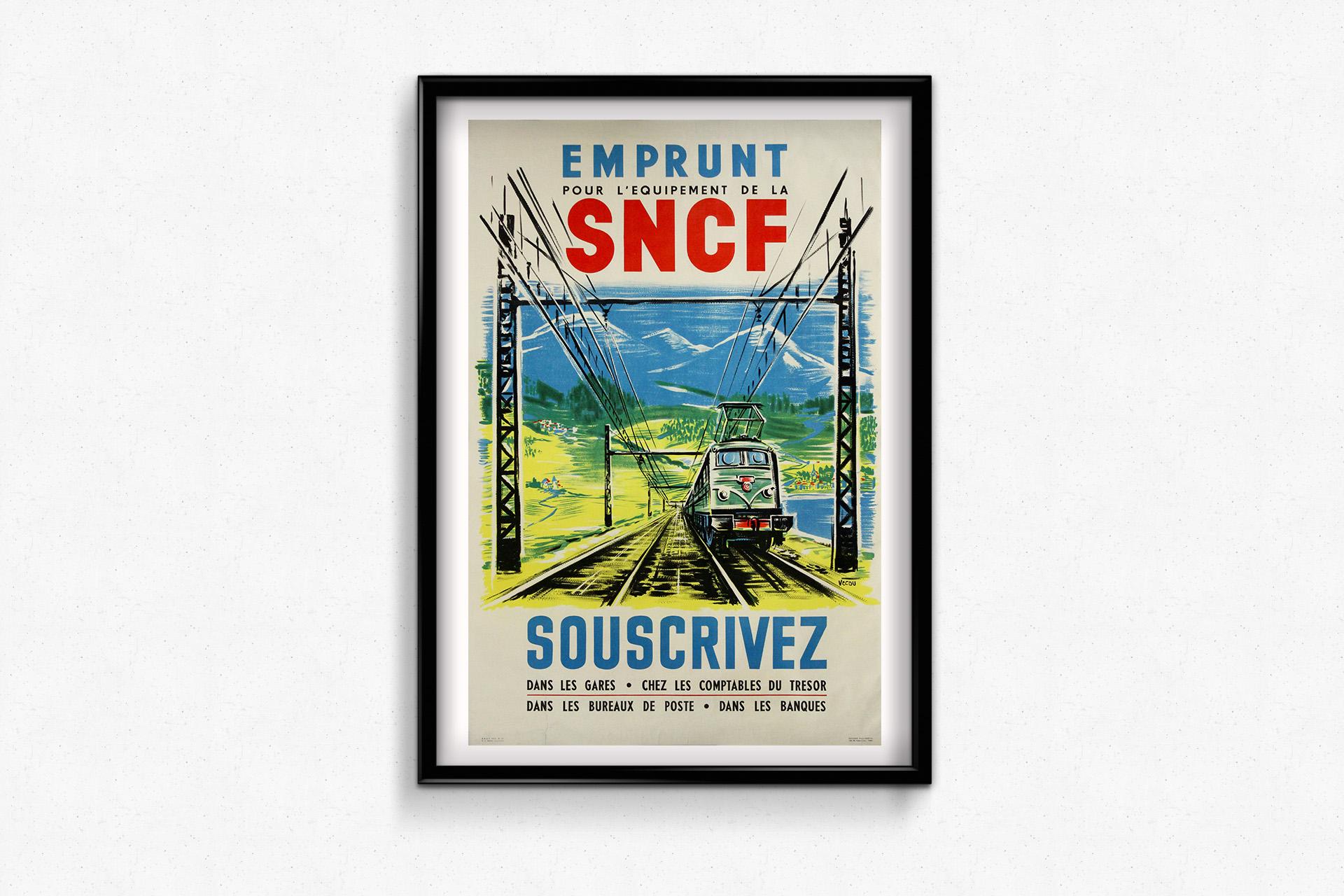 Affiche originale de 1953 par Vecou -  Emprunt pour l'équipement de la SNCF en vente 3