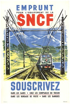 Original "Emprunt SNCF Souscrivez" 1953, Retro railroad poster