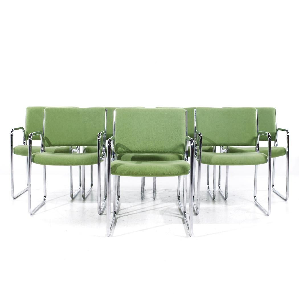 Vecta Group Dallas Mid Century Green and Chrome Chairs - Set of 8

Each chair measures: 22 wide x 22.5 deep x 33.25 inches high, with a seat height of 18.5 and arm height/chair clearance of 25.75 inches

All pieces of furniture can be had in what we
