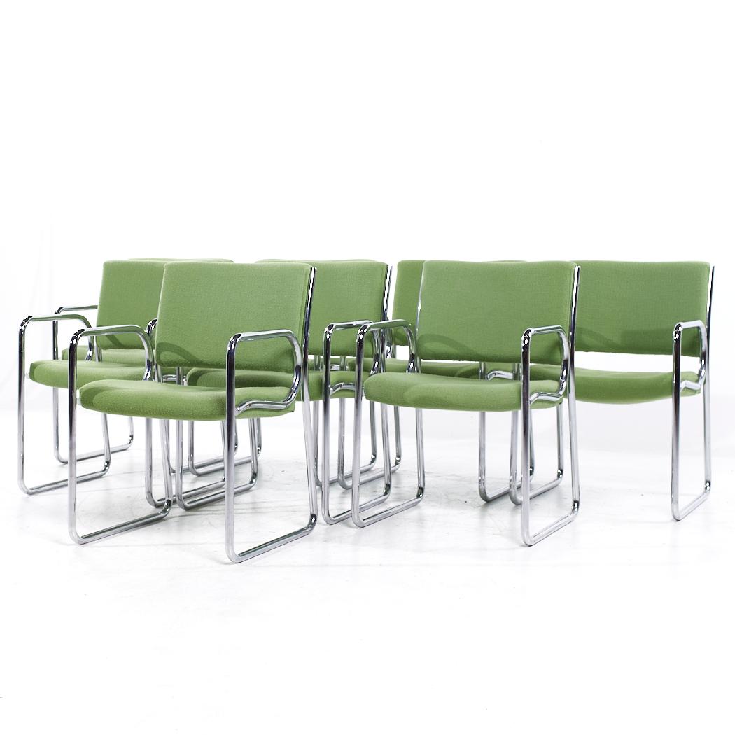 Mid-Century Modern Vecta Group Dallas Mid Century Green and Chrome Chairs - Set of 8 For Sale