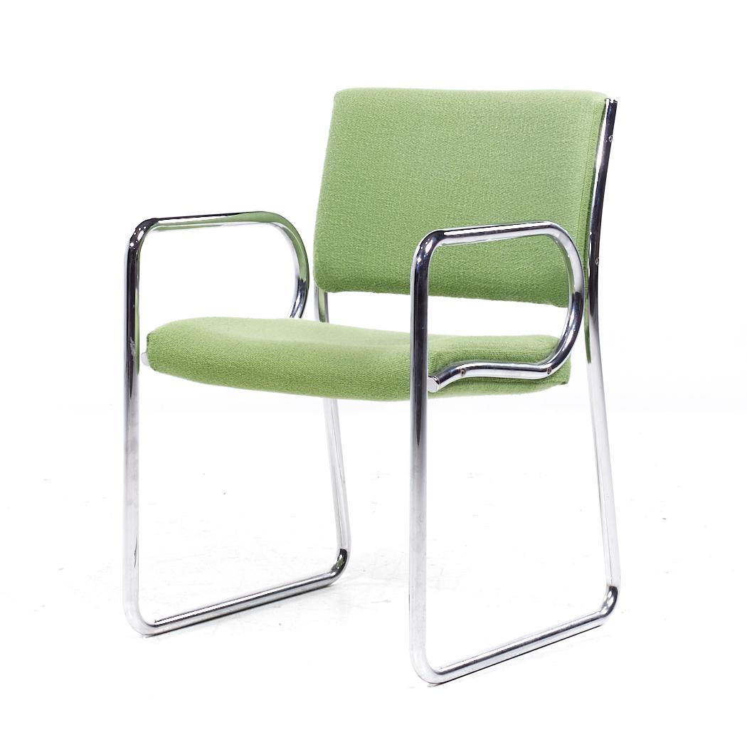 Late 20th Century Vecta Group Dallas Mid Century Green and Chrome Chairs - Set of 8 For Sale