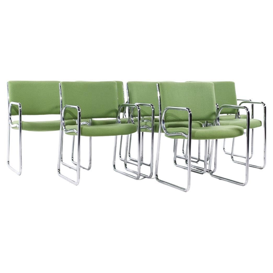 Vecta Group Dallas Mid Century Green and Chrome Chairs - Set of 8 For Sale