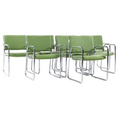 Groupe Vecta Chaises vertes et chromées Dallas Mid Century - Lot de 8