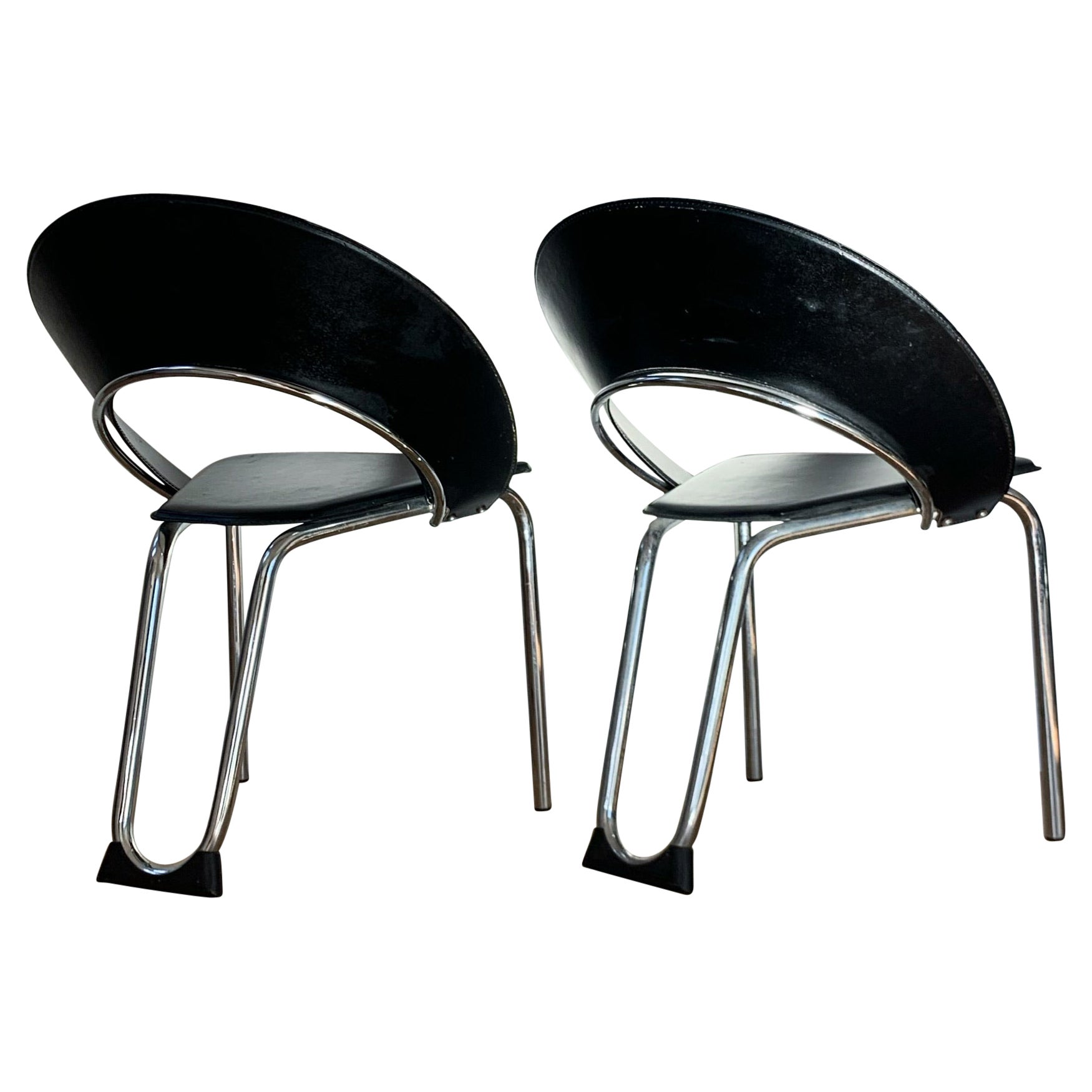 Vecta Style Chrome and Leather Tubular Chairs, early 80s