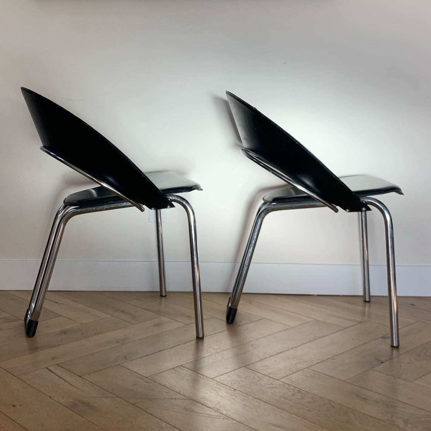 Vecta Style Chrome and Leather Tubular Chairs, early 80s 4