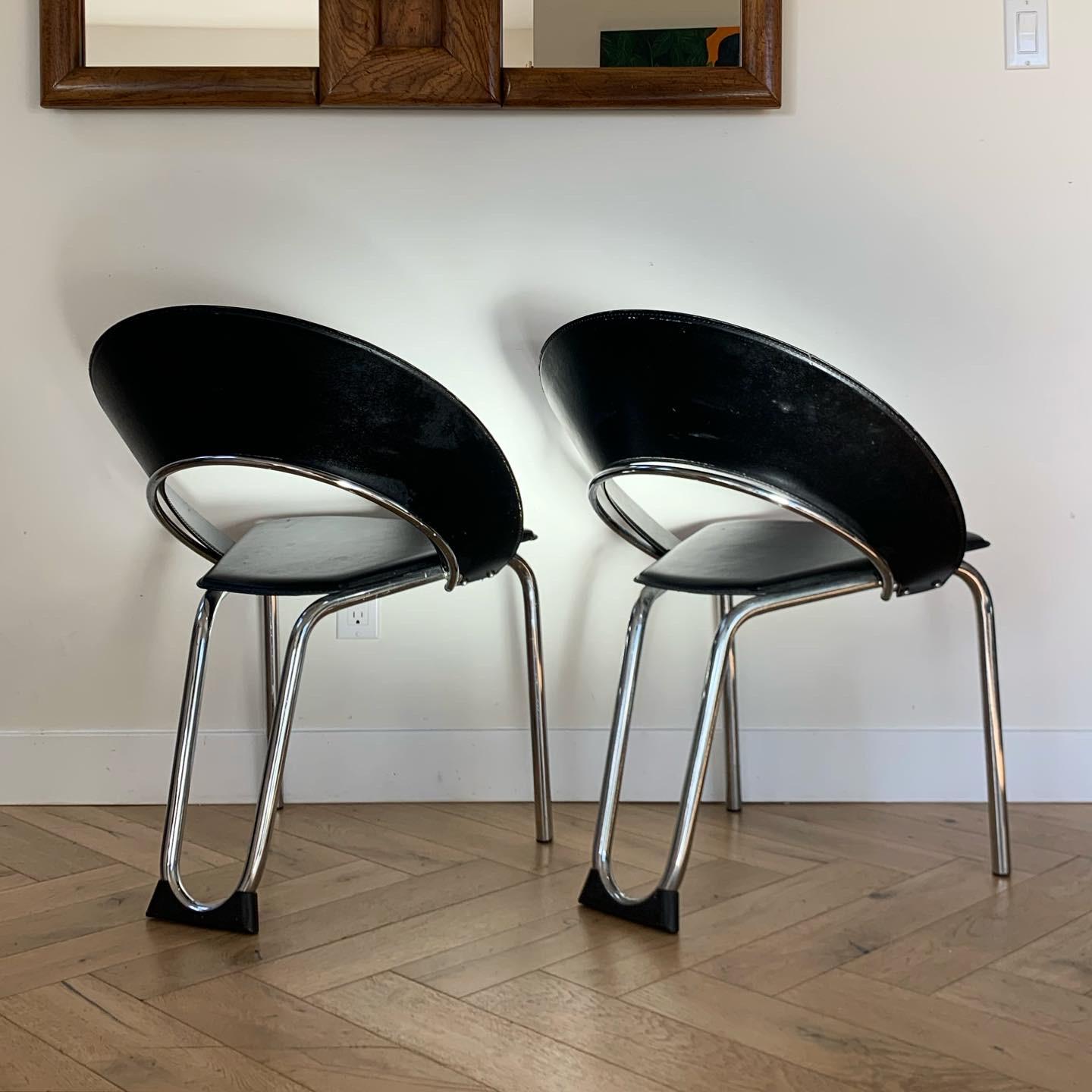 Vecta Style Chrome and Leather Tubular Chairs, early 80s 5
