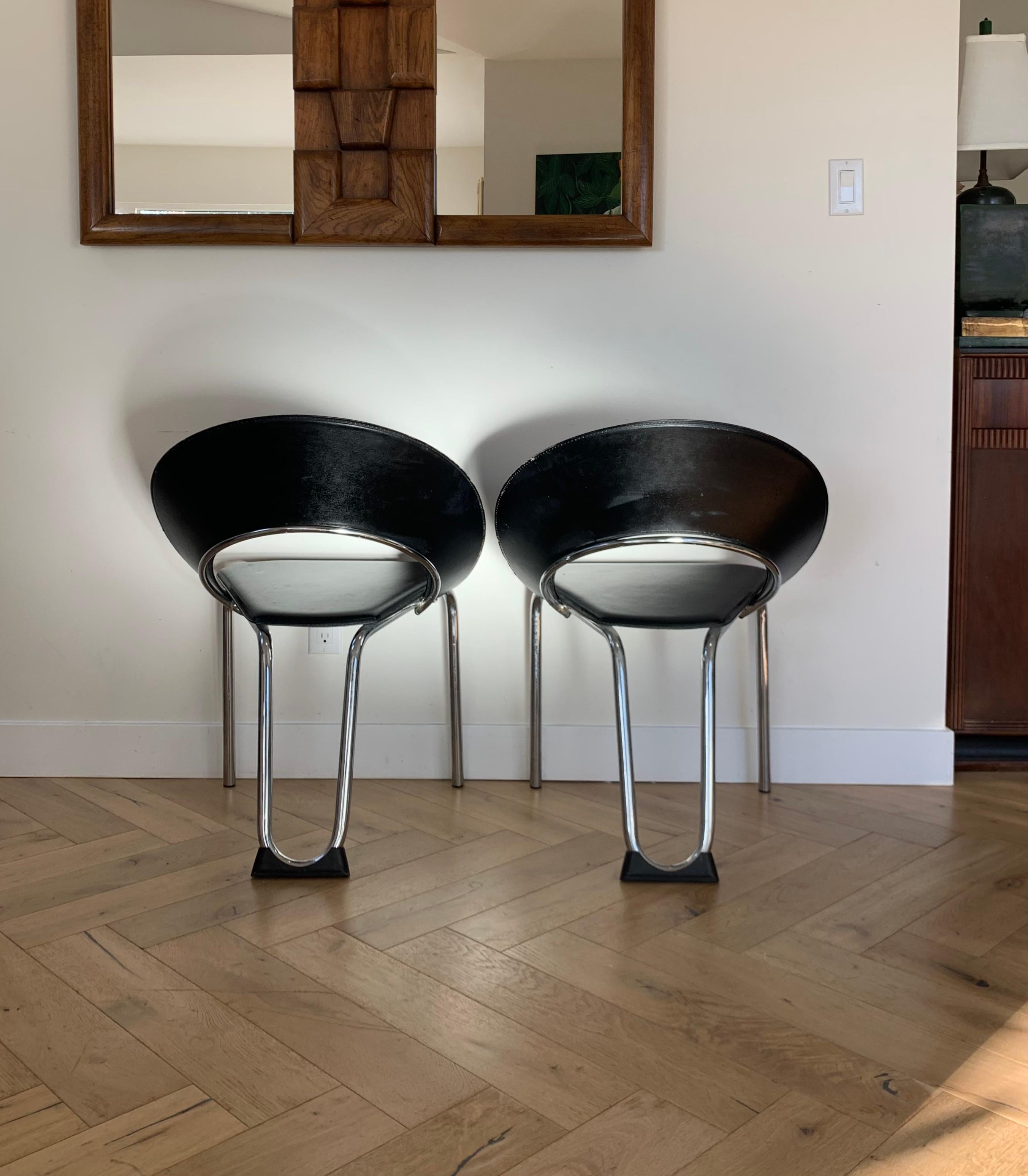 Vecta Style Chrome and Leather Tubular Chairs, early 80s 8