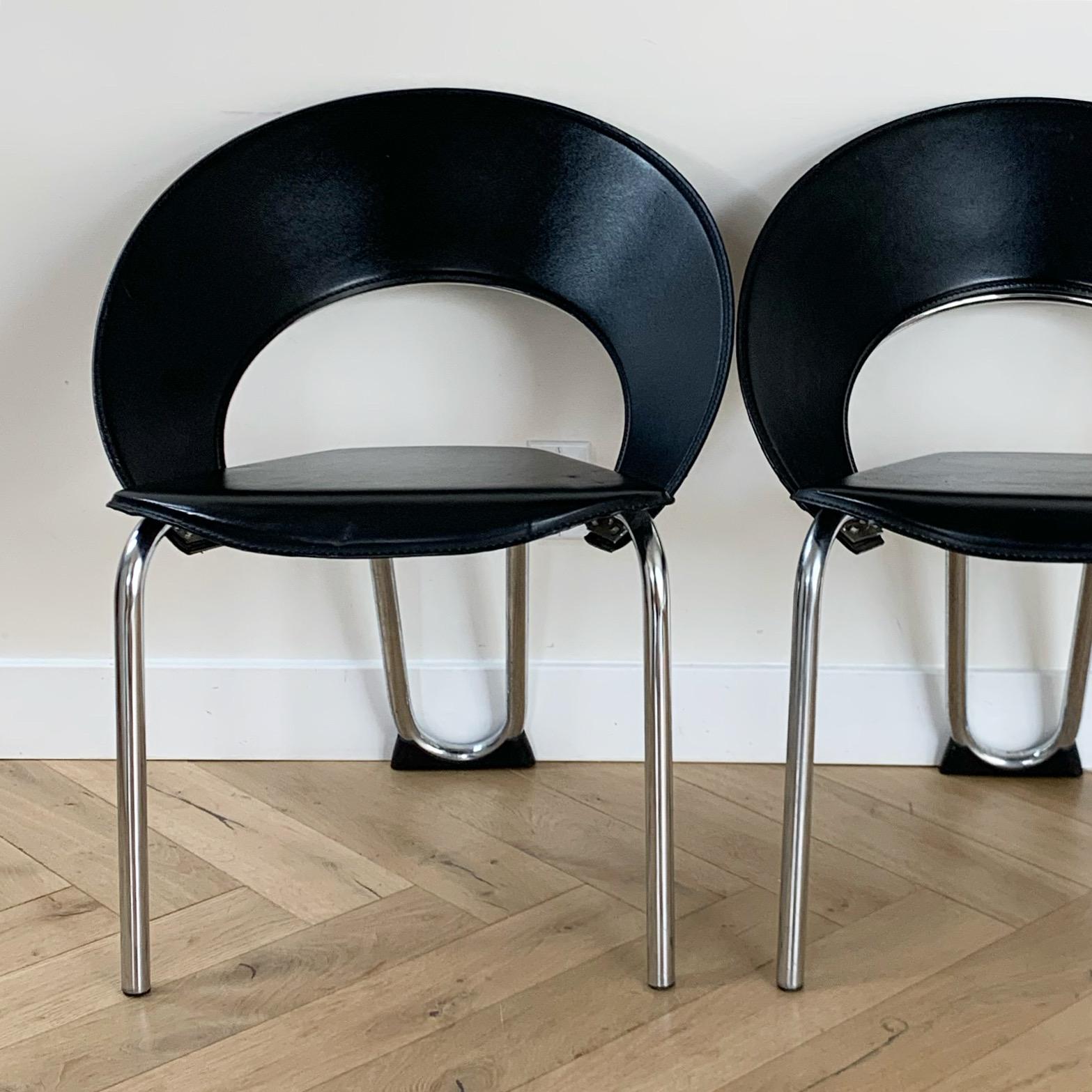 Vecta Style Chrome and Leather Tubular Chairs, early 80s 10