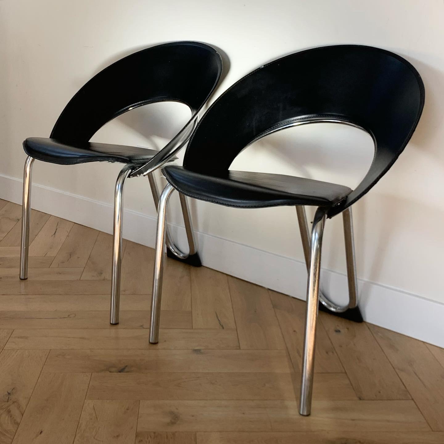 Vecta Style Chrome and Leather Tubular Chairs, early 80s 2