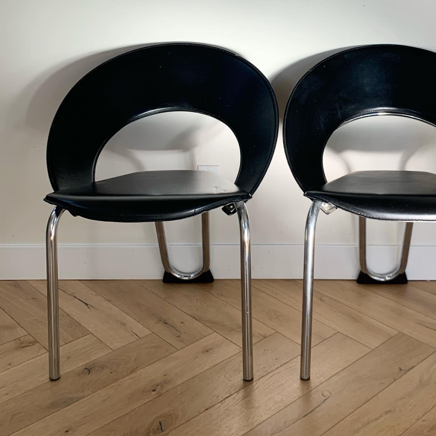 Vecta Style Chrome and Leather Tubular Chairs, early 80s 3
