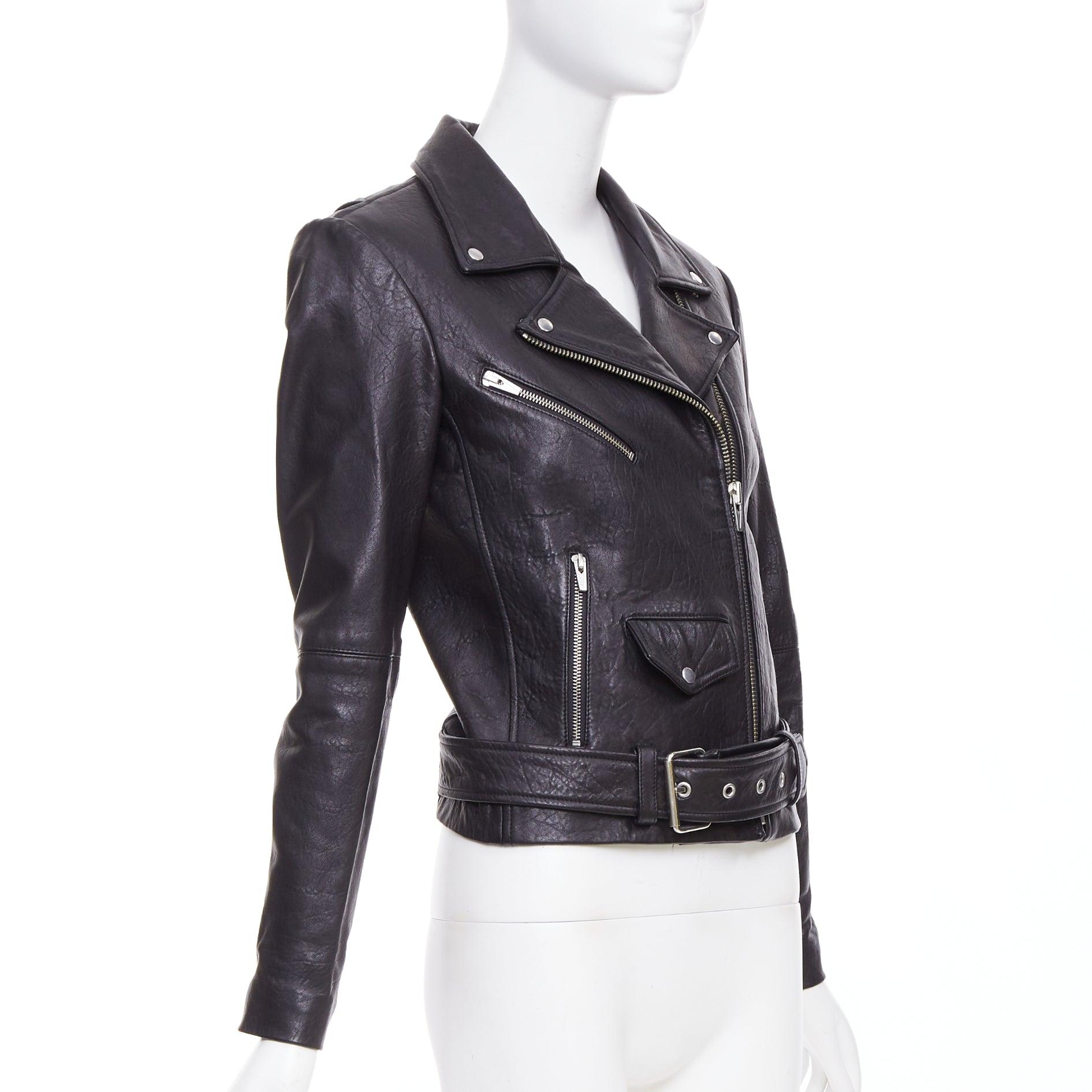 VEDA giacca biker con zip in pelle di agnello nera e hardware argento XS In condizioni buone in vendita a Hong Kong, NT