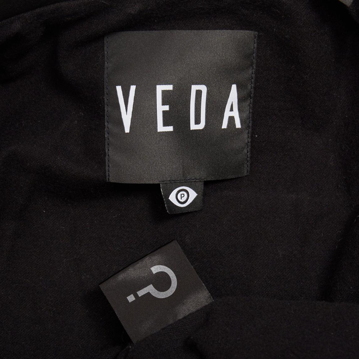 VEDA giacca biker con zip in pelle di agnello nera e hardware argento XS in vendita 4