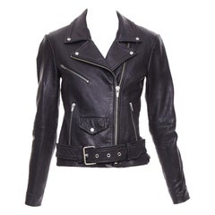VEDA noir cuir d'agneau argenté zip moto biker jacket XS