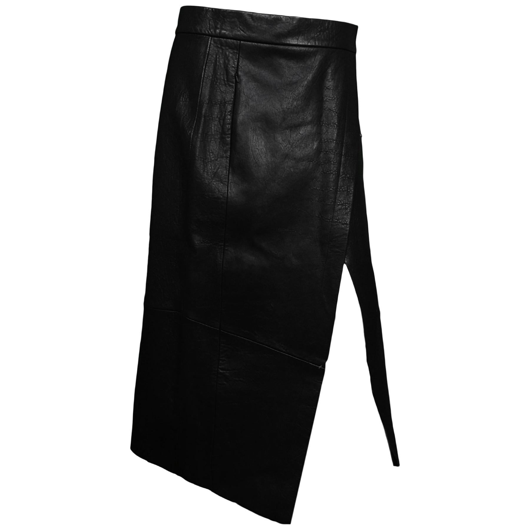 Veda Black Leather Crosby Midi Wrap Skirt Sz L