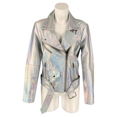 VEDA Size M Silver Iridescent Polyurethane Biker Jacket