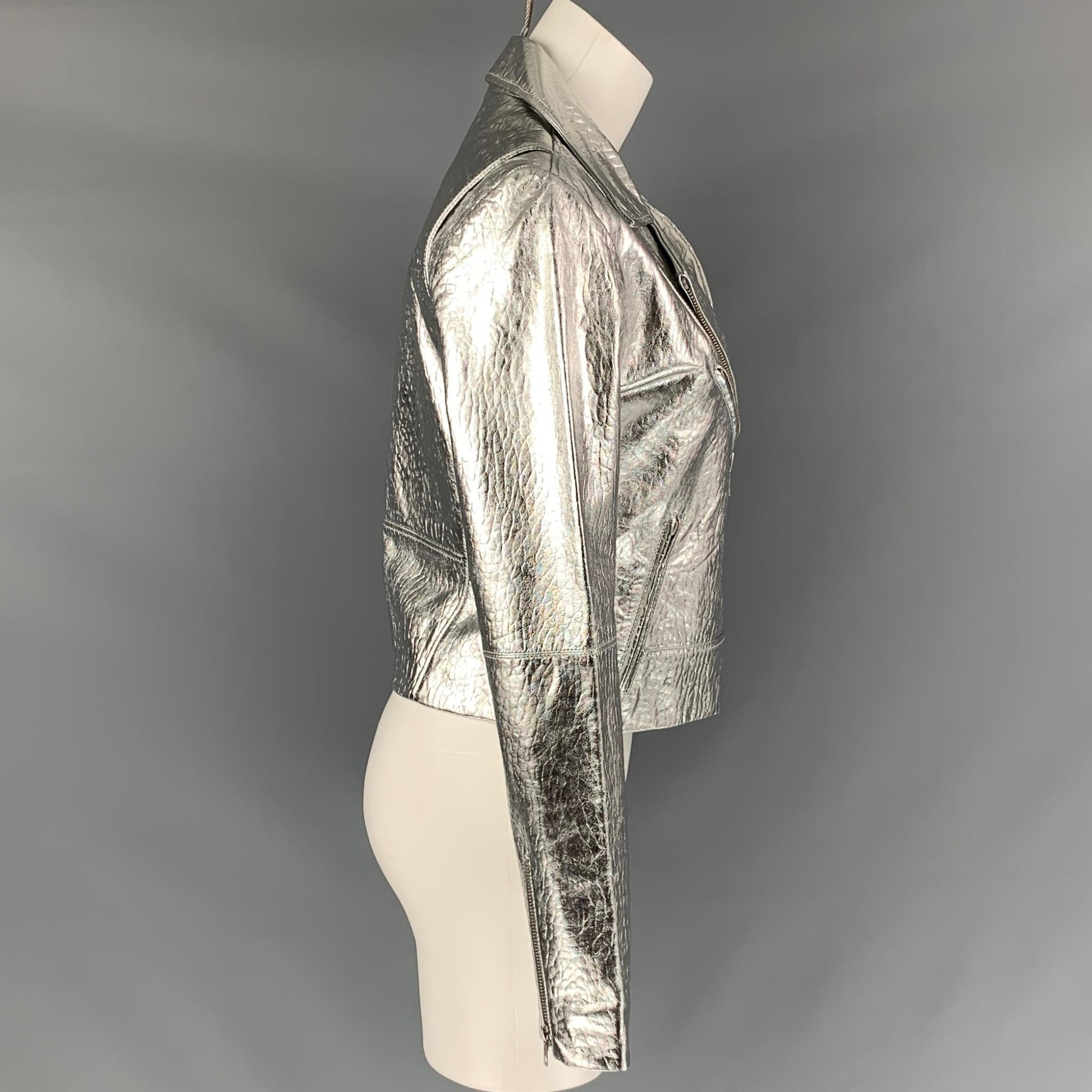 silver metallic leather jacket