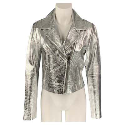Courreges Iconic 1960's Metallic Silver Leather Logo Jacket at 1stDibs ...