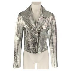 VEDA Size M Silver Leather Metallic Biker Jacket