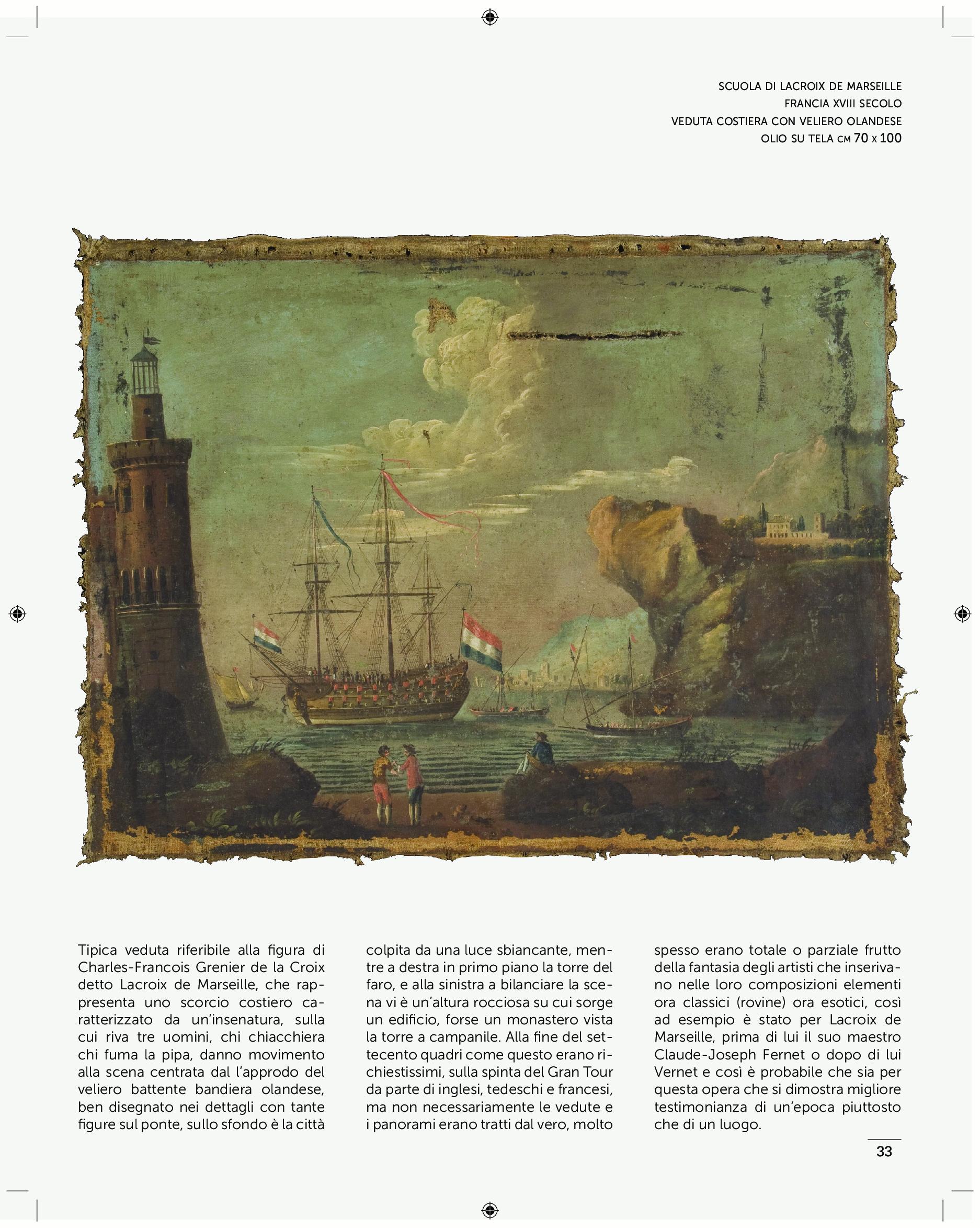 Coastal view with Dutch sailing ship 18th century France In Good Condition For Sale In Cesena, FC