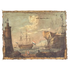 Coastal view with Dutch sailing ship 18th century France