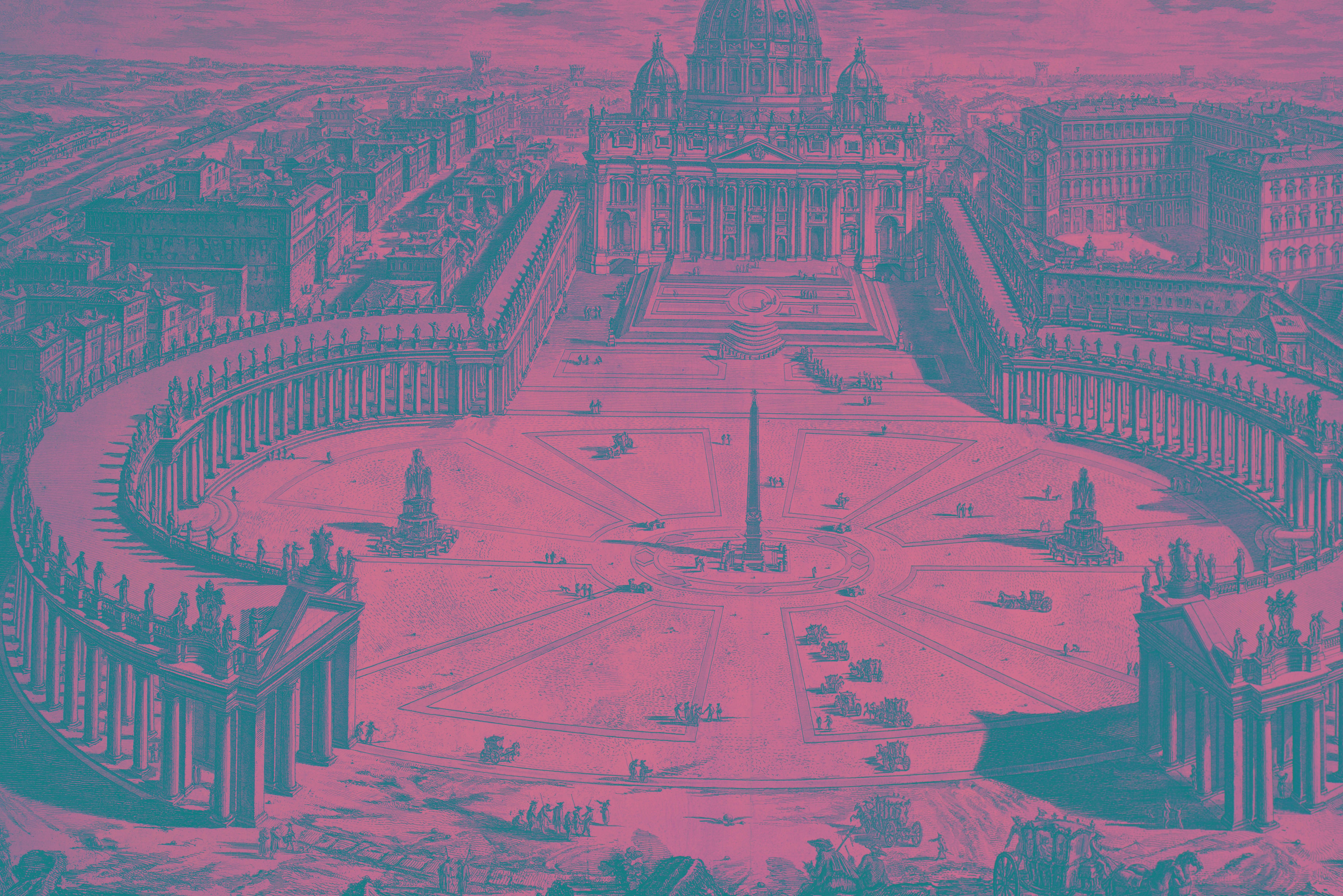  Veduta dell' famous Basilica Vaticana coll' wide Portico, and adjacent Piazza. Recorded. PIRANESI, Giovanni Battista. Rome, Italy, circa 1775. 
It has faults.
 Titled on a plate, the engraving presents a view of St. Peter's Square in the Vatican