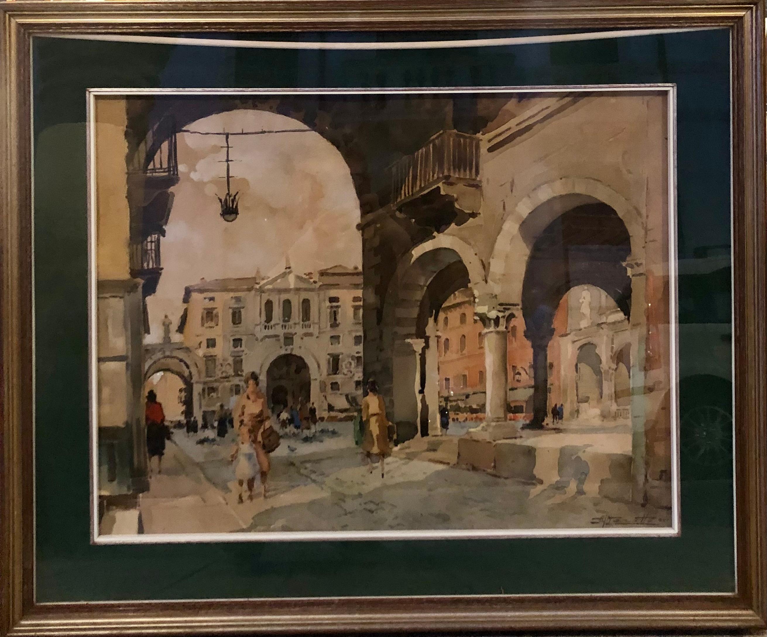 Dipinto a mano Veduta di Piazza dei Signori di Verona di Ulderico Marotto
