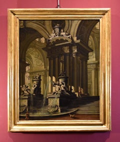 Architektur-Landschaftsgemälde, Öl auf Leinwand, 18. Jahrhundert, altmeisterliche italienische Kunst