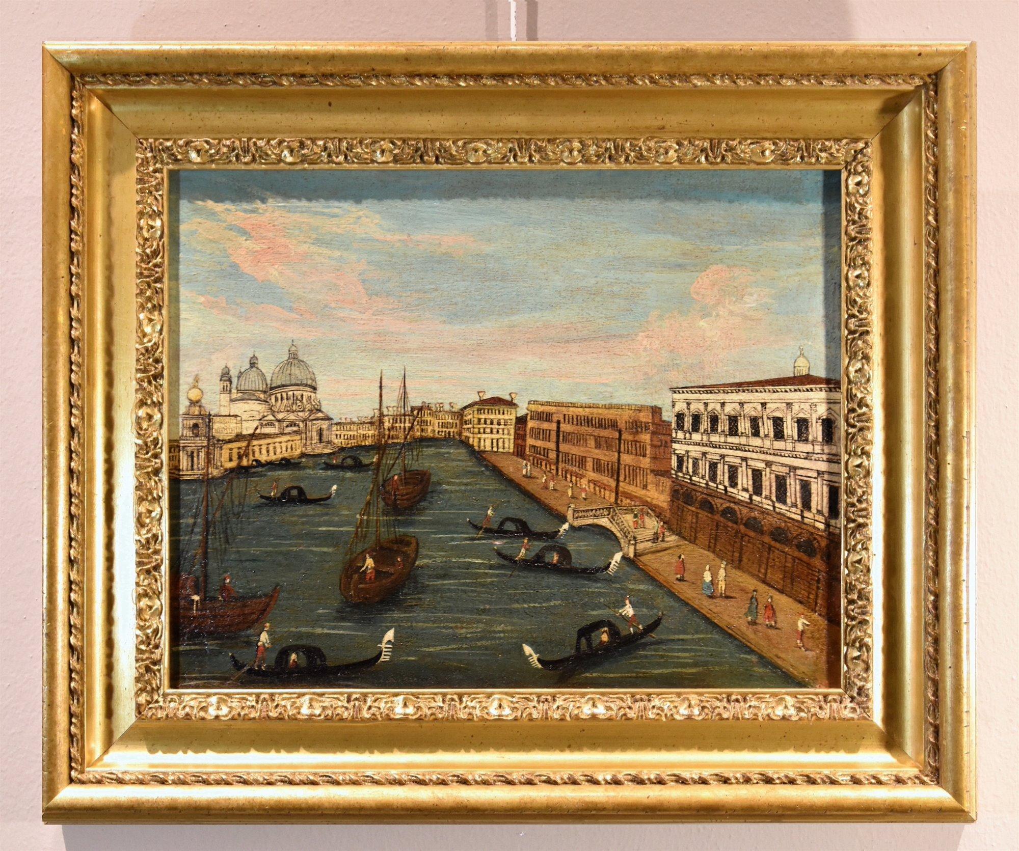 Veduta Venezia Canal Grande See Paesaggio Dipinto del 18° secolo Olio su tela Venezia - Painting Antichi maestri di Vedutist Painter Of The 18th Century