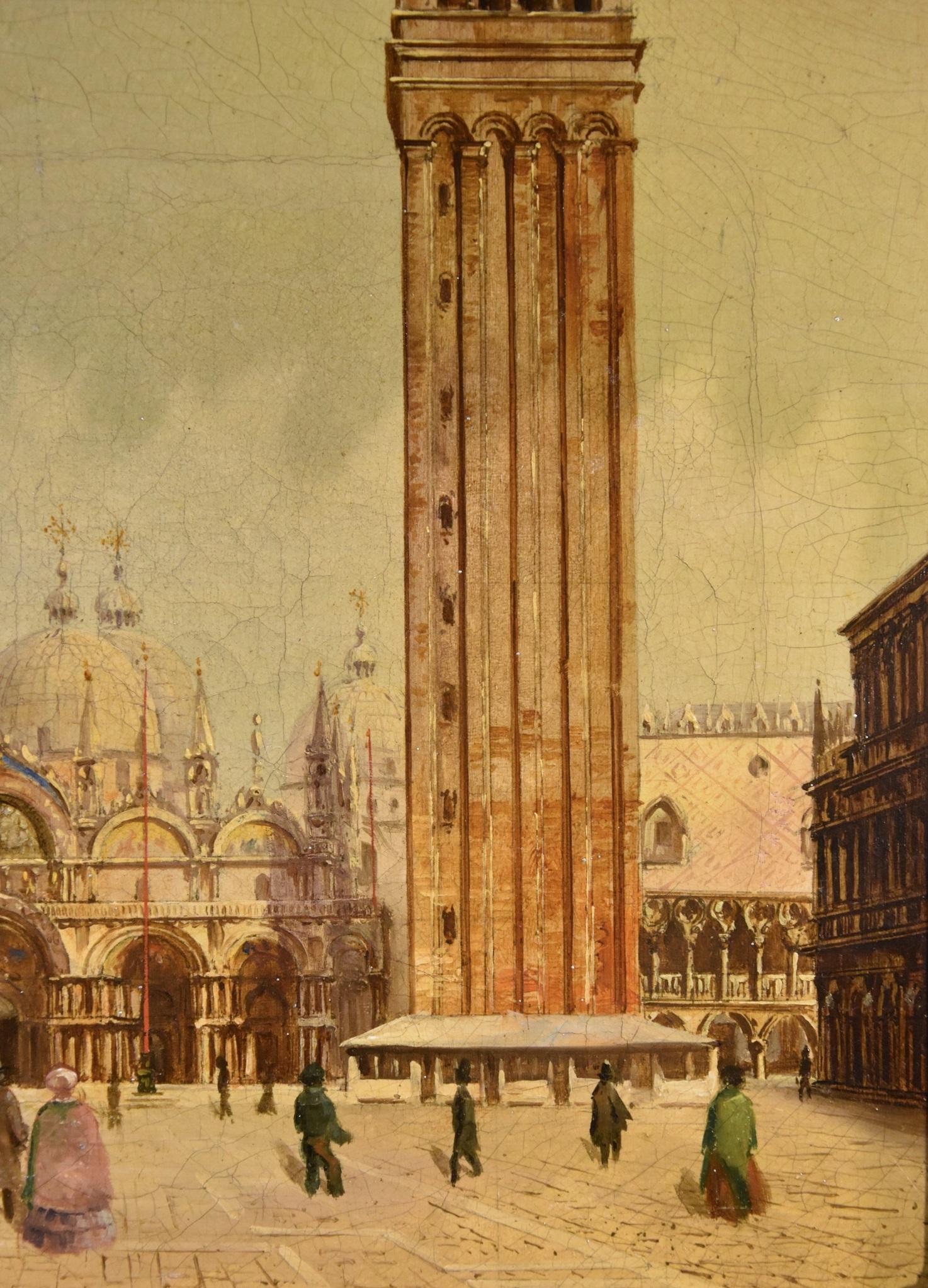 Venecia Plaza de San Marcos Pintor vedutista Siglo XIX Pintura Óleo sobre lienzo en venta 2