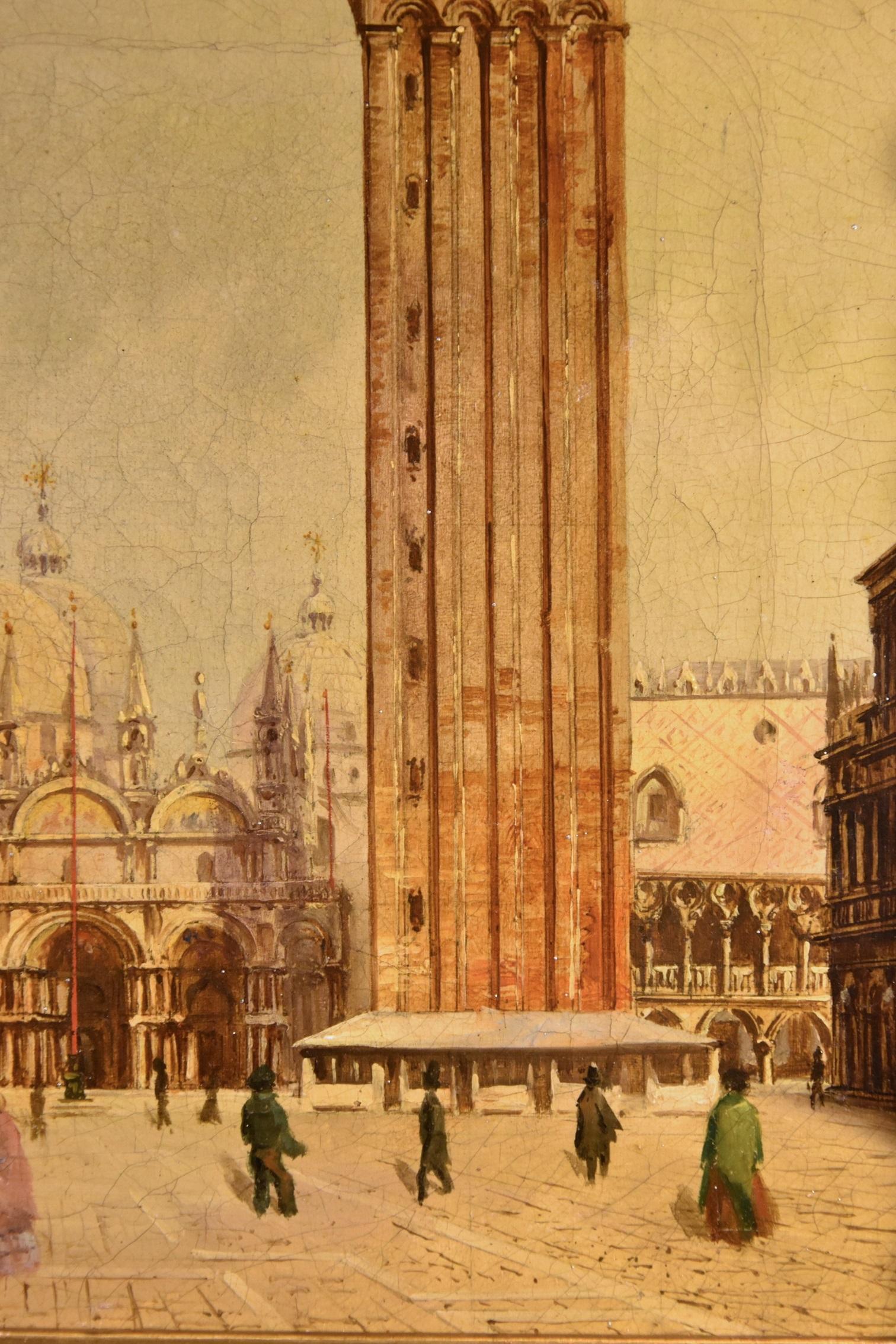 Venecia Plaza de San Marcos Pintor vedutista Siglo XIX Pintura Óleo sobre lienzo en venta 3