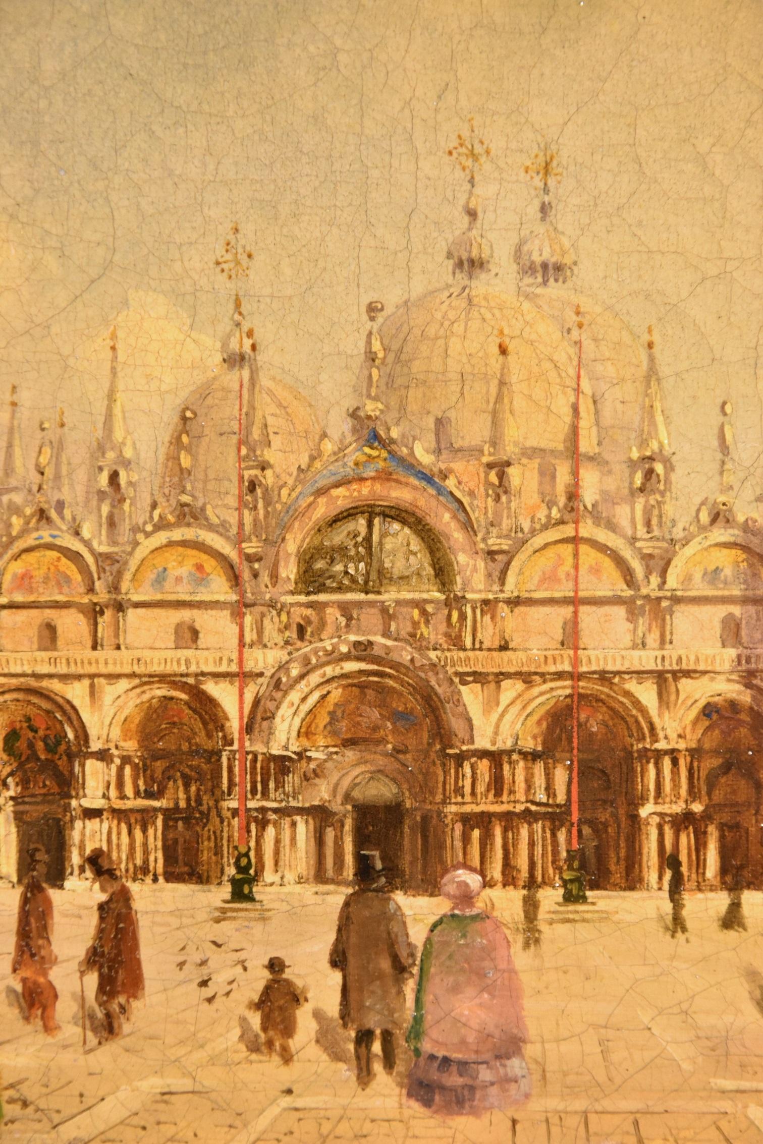 Venecia Plaza de San Marcos Pintor vedutista Siglo XIX Pintura Óleo sobre lienzo en venta 4