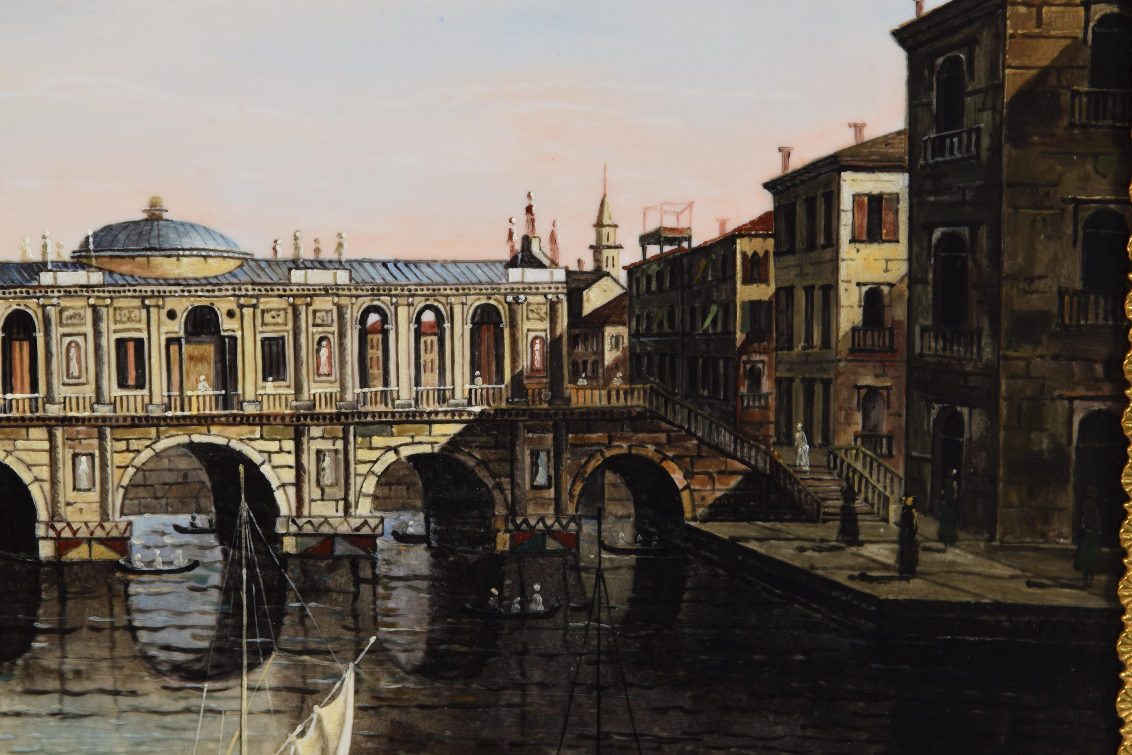 European Vedutte or Venetian Scene, Plaque, Oil on Porcelain For Sale