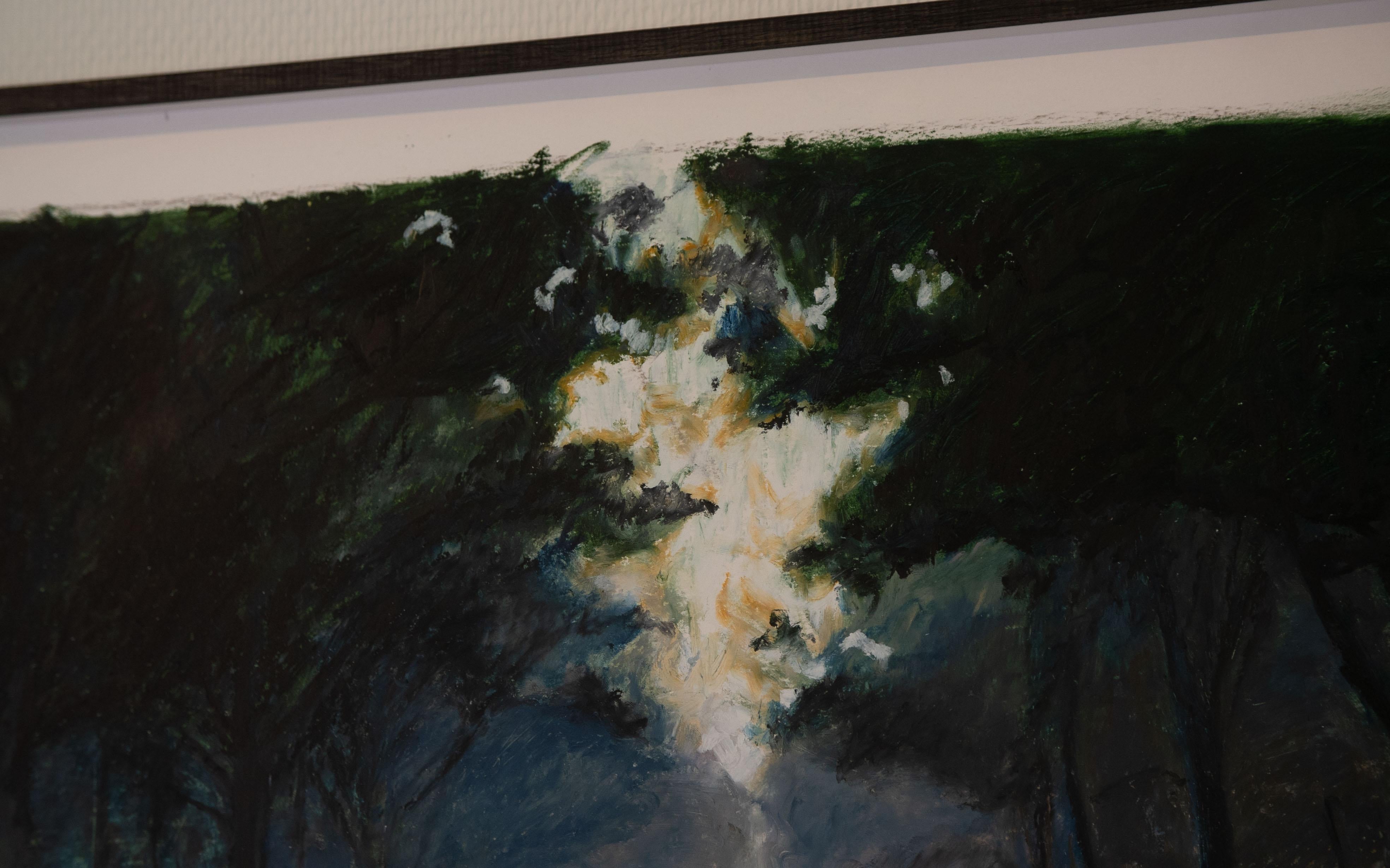 Oil pastel on paper landscape of a road with trees on both sides For Sale 2