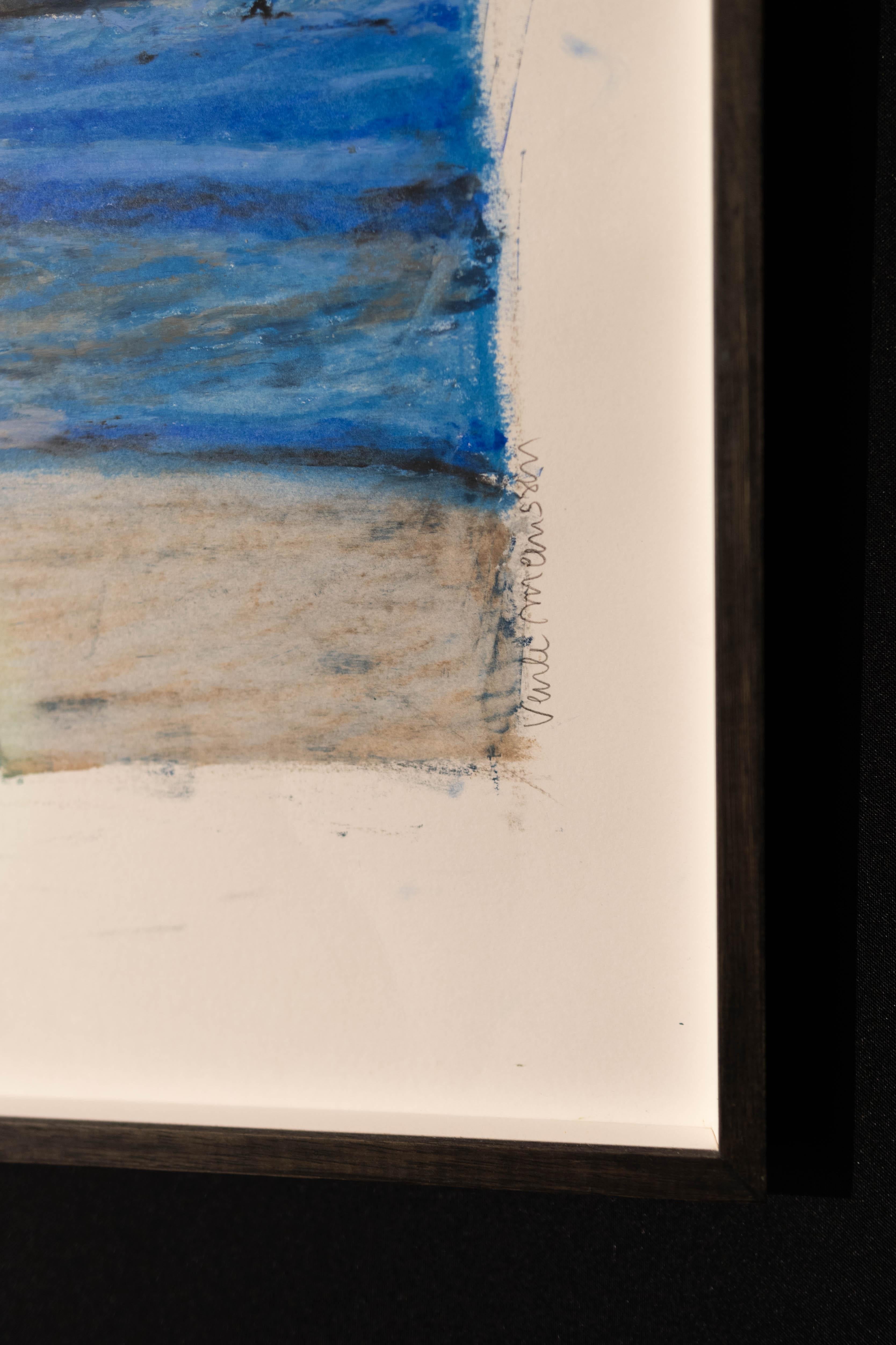 Pastel à l'huile sur papier Steinbach d'une composition abstraite - Gris Abstract Painting par Veerle Meeussen