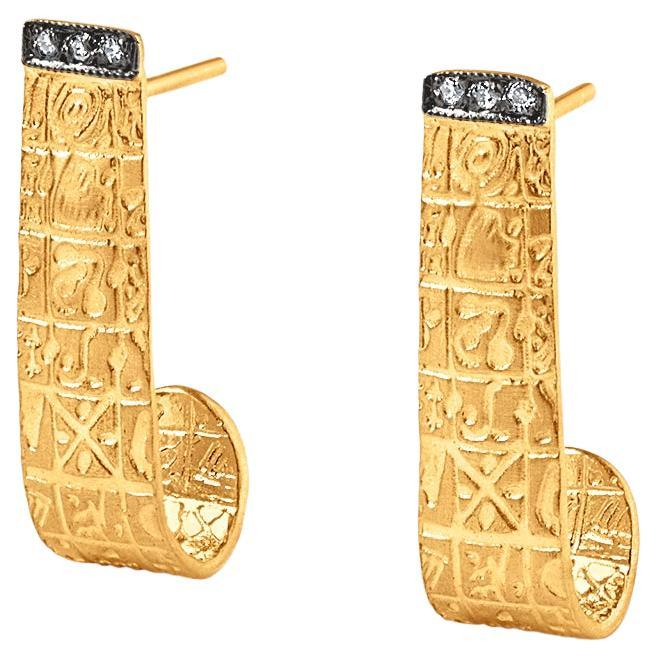 Vefk Post Earrings with Byzantine Coin Fragments and Diamonds 24kt Gold & Silver For Sale