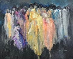 Women and Children, Expressionist Oil on Canvas by Vega Cillero