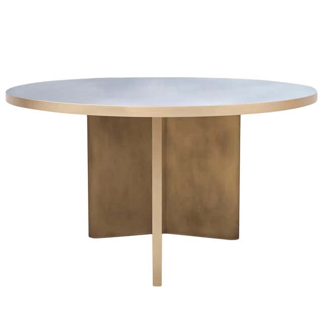 Geometric Triangle Round Top Metal Dining Table Blackened Finish ...