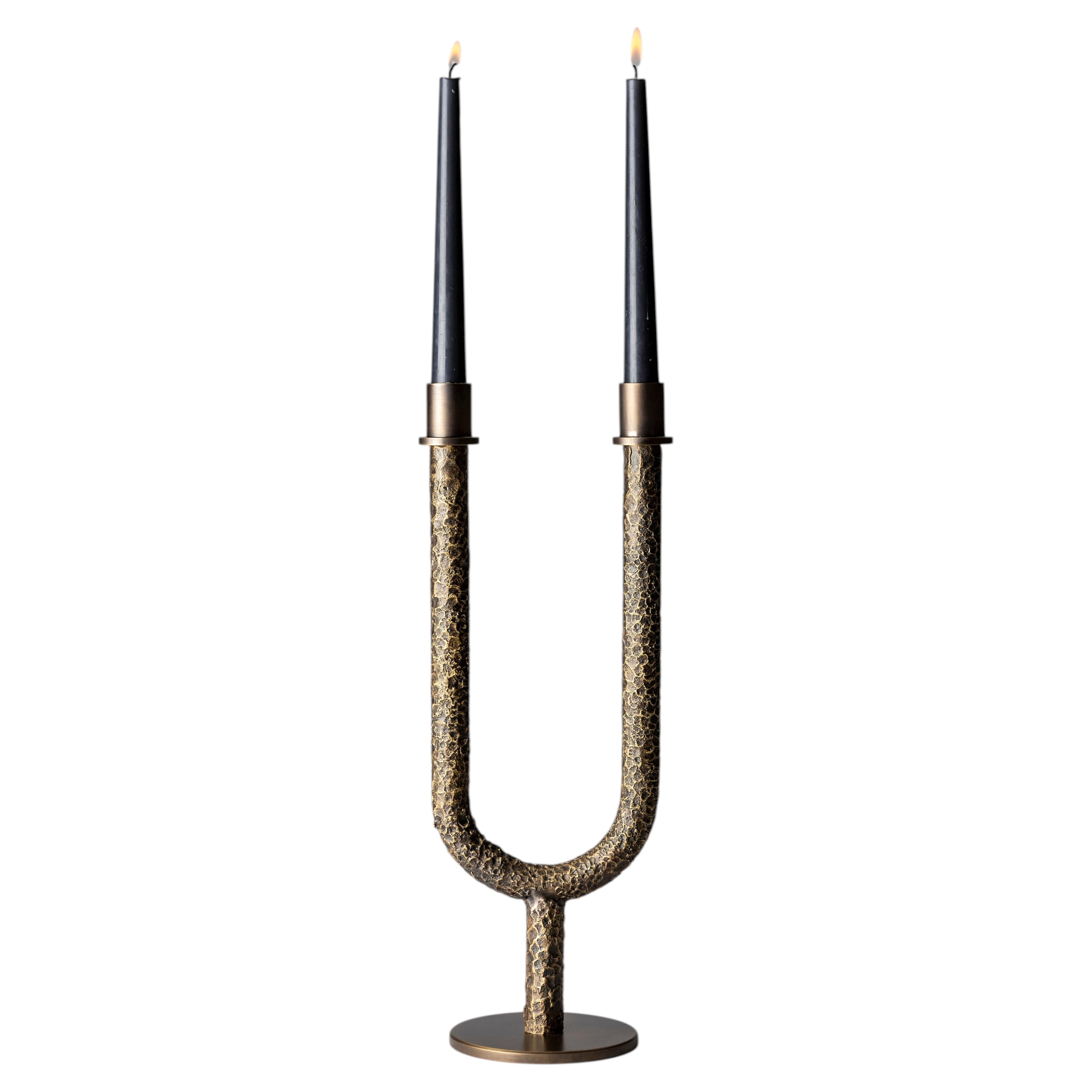 Vega - Italian Two-Arm Candleholder in Cast Solid Brass For Sale