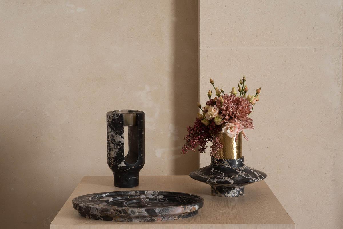 Modern Vega Tray Marble Flower Vase and Candleholder For Sale
