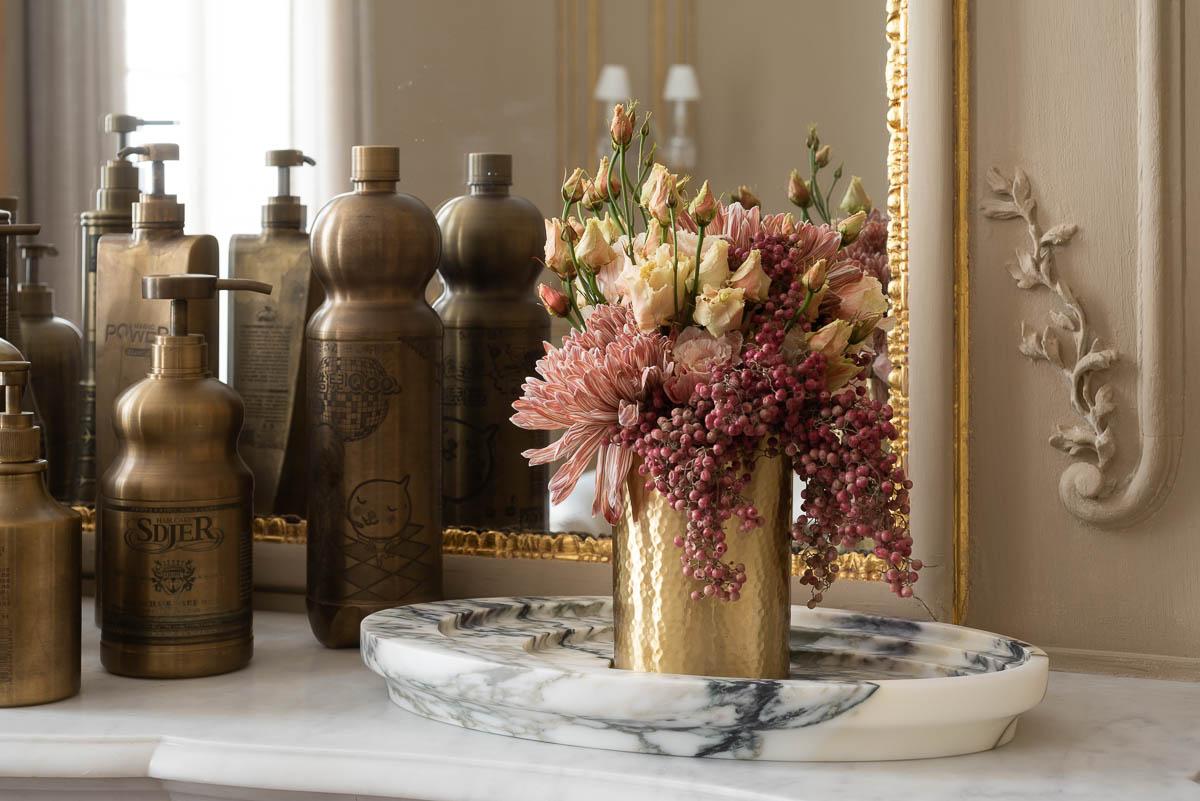 French Vega Tray Marble Flower Vase and Candleholder For Sale