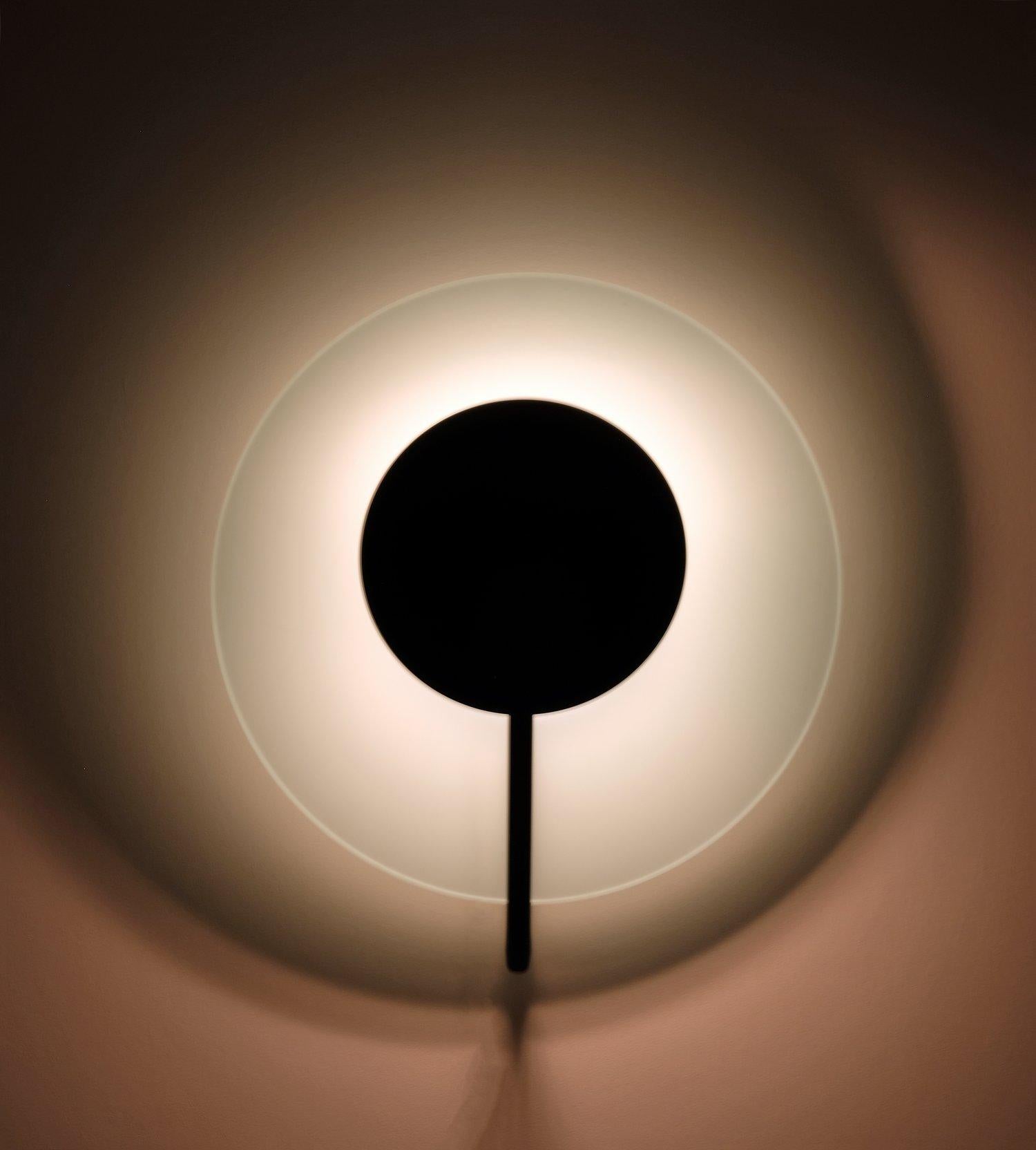 Vega, Tre Ci Luce wall light by Cesaro e Amico. Frosted glass plate, enameled steel structure. Measure: 8mm halogen bulb, 130v recommended, hard wire.