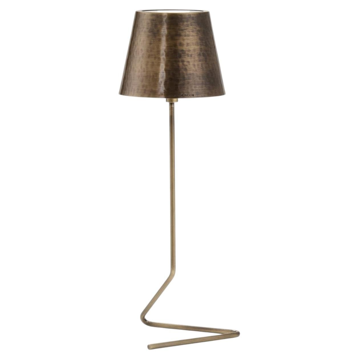 Vega Triangle Antiqued Brass Wireless Table Lamp by I. Harari For Sale