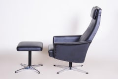 Vegan Leather Bauhaus Swivel Chair with Foot Stool, Made in 1960s Czechia