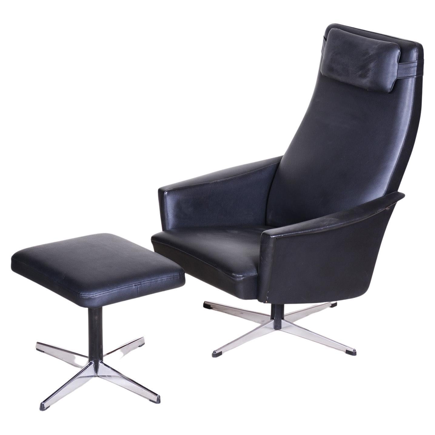 Vegan Leather Bauhaus Swivel Chair with Foot Stool, Made in 1960s Czechia For Sale