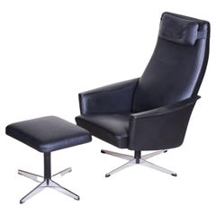 Vegan Leather Bauhaus Swivel Chair with Foot Stool, Made in 1960s Czechia