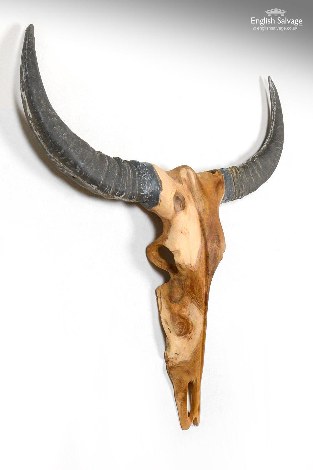 European 'Vegan' Teak Animal Skulls or Horns, 20th Century